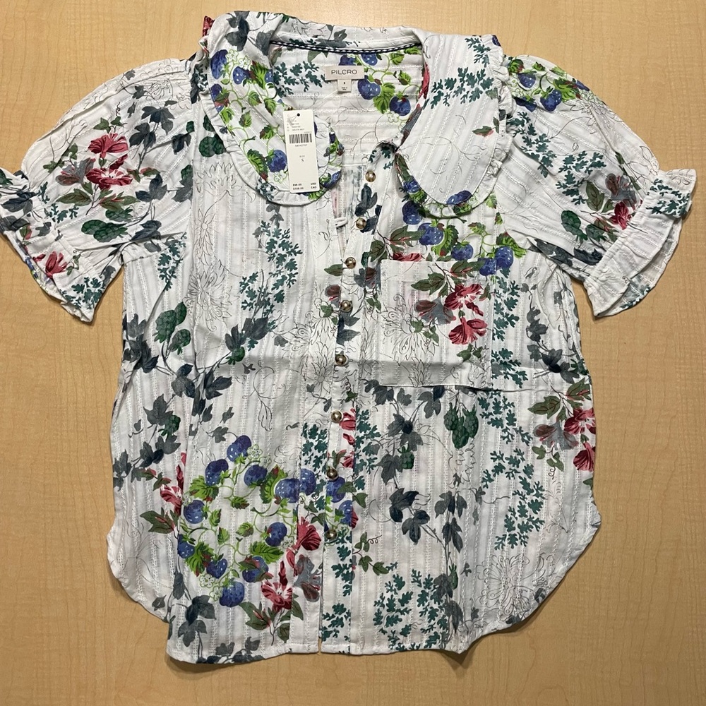 Pilcro by Anthropologie The Kiera Collard Button Front Blouse Size Small NWT - Picture 9 of 11